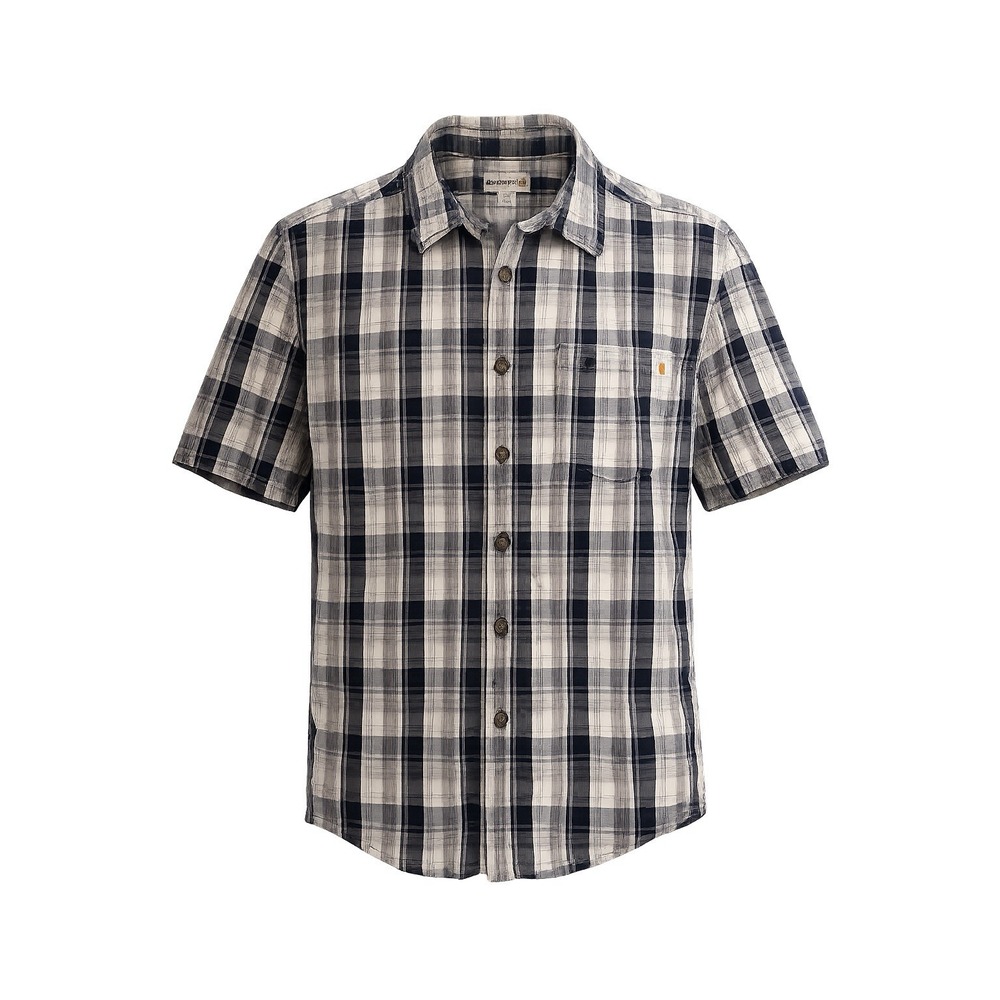 Carhartt Relaxed Fit Short Sleeve Black Gray Plaid Button-Up Shirt Men's‎ Large